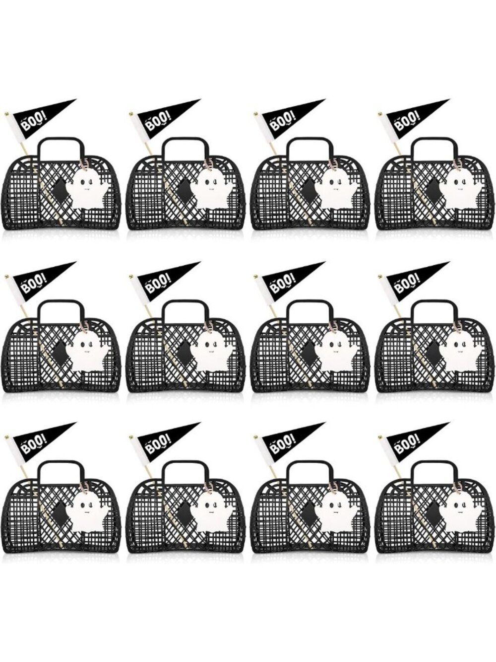 12 Pcs Halloween Treat Buckets - Ghost Boo Candy Bags, Black Party Favors